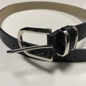 Black Faux Leather Belt with Silver Buckle